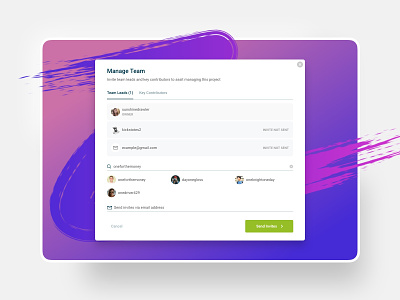 UI - Invite modal - manage team / settings desktop modal invite invite by email invite team members manage team modal send invites ui ui ux web design