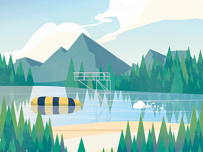 Junior High Camp Lake camp flat forest gradient lake mountains vector