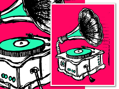 Gramophone gramophone illustration record record player sketch speaker vintage vinyl