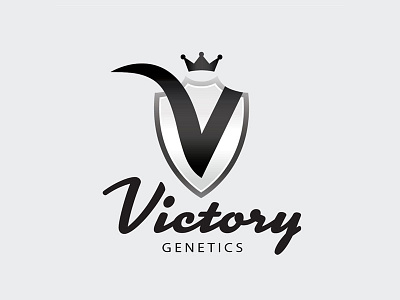 Victory Genetics Logo badge branding crown logo design script victory