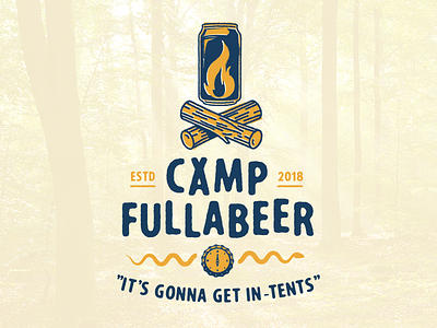 Camp Fullabeer beer bottle cap camp can compass fire logs snake tent