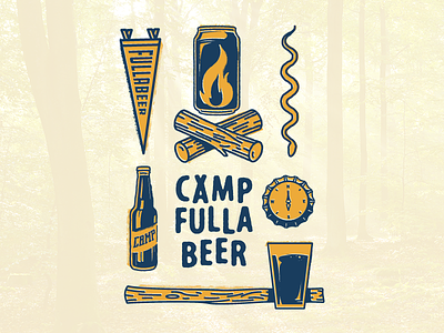 Camp Fullabeer axe beer bottle cap camp can compass fire logs pennant snake
