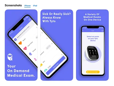 TytoCare appstore screenshots app application appstore interactive medical app mobile mobile app design purple telehealth tyto tytocare ui ux design uiux