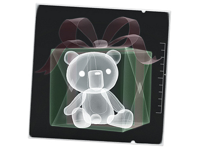 Good Things come in Unmarked Boxes christmas espionage gift holiday santa secret santa spy teddy bear x ray