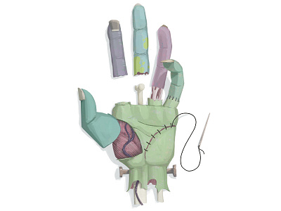 Halloween Hands - Frankenstein (in progress) anatomy bone finger frankenstein halloween hand medical moster muscle sewing