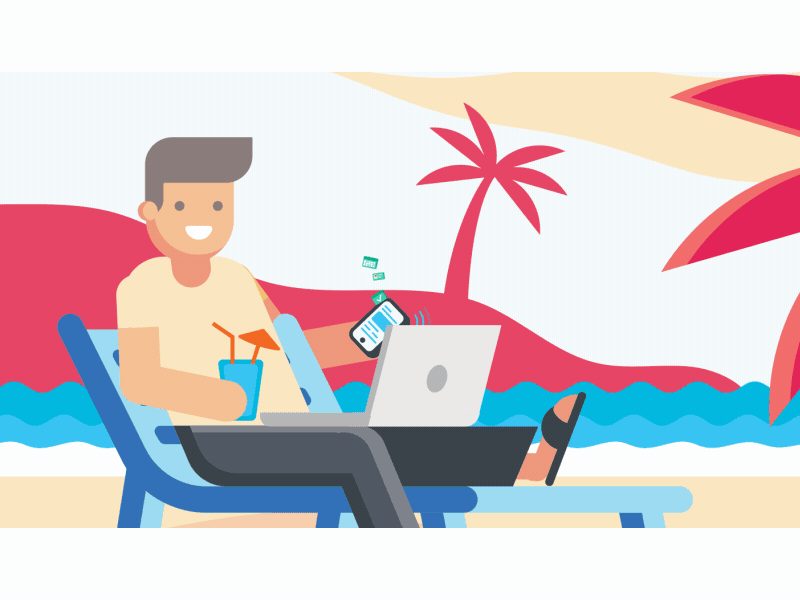 Just relax - Flat Character Animation 2d after effects animation beach man flat character flat design gif loop mograph motion motion graphics sunny
