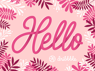 Hello! cursive debut foliage hello illustration lettering typography