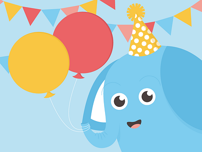 Elephant animal baby balloons birthday blue boy cartoon celebration character illustration red yellow