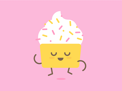 Happy Cupcake cake character cute flat illustration jump pink sprinkles sweet vector yellow