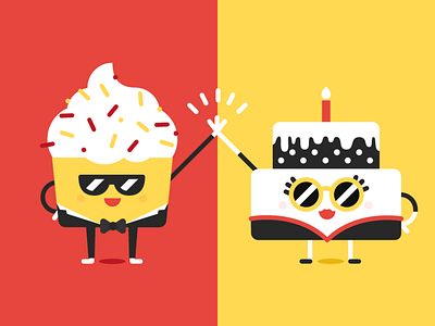 Cake People High Five cake cakes candle character character illustration cool cupcake high five red sprinkles success win yellow