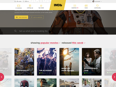 IMDB website redesign concept cinema concept film imdb layout movie ratings responsive reviews watchlist website design yellow