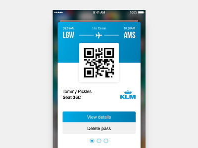 Boarding Pass 024 aeroplane airline airplane blue boarding pass booking dailyui klm pass qr code wallet