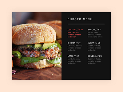 Burger food menu 043 card card design dailyui food menu restaurant