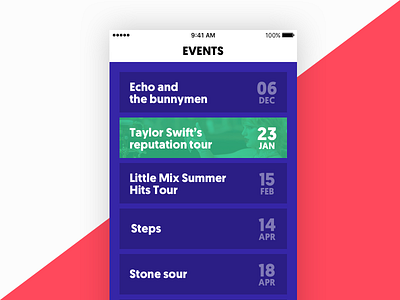 Events listing 070 app concert dailyui event listing music stadium steps taylor swift tour