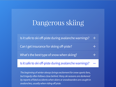 Skiing FAQ accordion 092 accordion blue dailyui faq list questions skiing