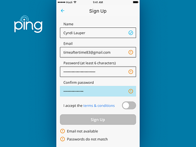 Ping App: Sign Up app interface ios mobile ui