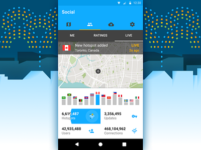 Wifi Map Redesign: Social - Live android app interface material design ui