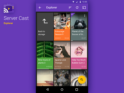 Server Cast: Explorer android app interface material design streaming ui video