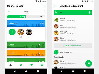 Calorie Tracker Concepts 01 android app interface material design ui