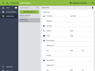 Enterprise Communication Platform Voicemail Address Book app interface material design ui