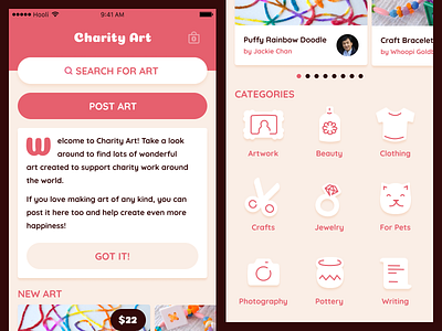 Charity Art: Home app interface ios ui