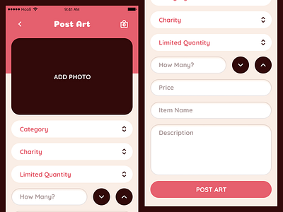 Charity Art: Post Art app interface ios ui