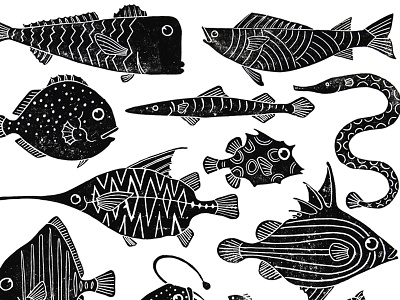 Ichthyology art blockprint design fish ichthyology illustration linocut linoprint pattern printmaking texture