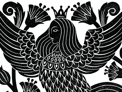 Siren art blockprint folklore harpy illustration linocut linoprint mythology printmaking siren
