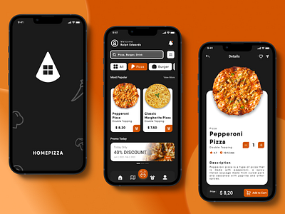 HomePizza - Food App 🍕 burger design gray hotdog orange pizza ui