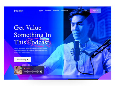Podcast Hero Section audio conversation hero section homepage hosting interview landing page listening live live streaming podcast podcasting podcasts sharing stories streaming ui uiux web design website