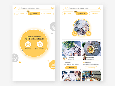 image matching UI design app bite! design food foodie match search ui