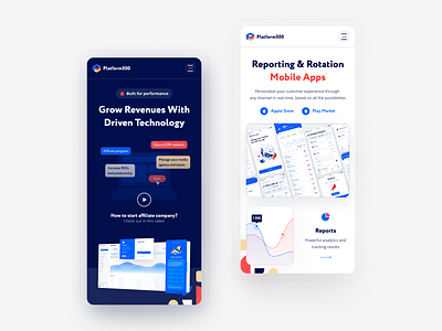 Mobile Screens for Product to Affiliate Networks affiliate analytics blue crypto dark dashboard marketing mobile network pattern promo reports trading ui ux video web white
