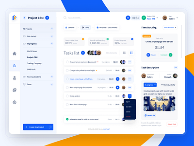 List view for Task Management System blue crm dashboard figma free kanban list logo management project statistics task time tracking udix ui ui kit ux web white