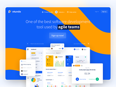 Website for Task Management Software blue creative dashboad figma free landing management marketing page software task time tracking udix ui ui kit ux web white yellow