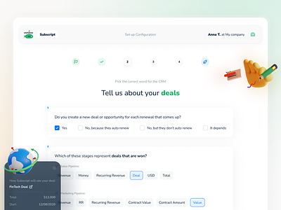 Onboarding Interfaces 3d crm dashboard design finance green illustration onboarding ui ux web white wizard