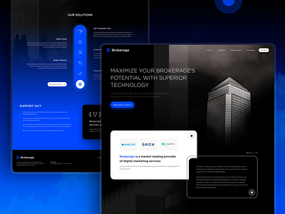 Home page for Trading Solutions black blue cfd creative crypto dark design finance home page landing promo trading ui ux web website