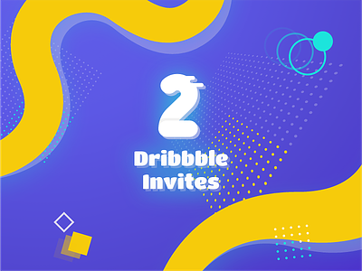 2 Dribbble invites 2 blue dribbble give give away giveaway illustration inivte invitation join dribbble yellow