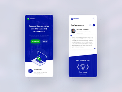 Mobile view for browser extension — SecuritiX adaptive blue browser extension figma free freebie guard illustration ios iphone x mobile security shield ui ux vector web white