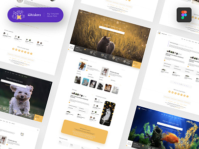 🐱 Whiskers — Web Template About Pets for Figma animal blog cat demo dog encyclopedia figma fish horse illustration logo mobile news pet rodent snake template theme web white