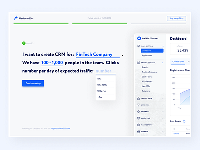 Onboarding wizard for CRM adaptive affiliate blue branding crm dashboard finance marketing onboarding typography ui ux white wizard