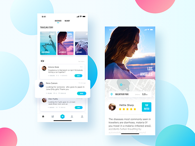 Hitchhiker Travel App Concept app blue concept interface iphone x share stories travel trip ui