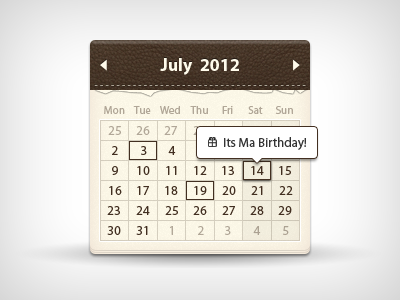 960 Grid system calendar widget 960 calendar leather ui web widget