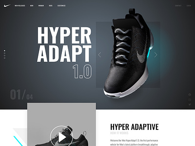 Nike Hyper Adapt concept interface landing page sneakers ui ux webdesign
