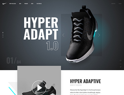 Nike Hyper Adapt concept interface landing page sneakers ui ux webdesign