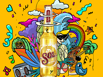 Feel the summer advertising beer branding cartoon design doodle doodle art doodles illustration label