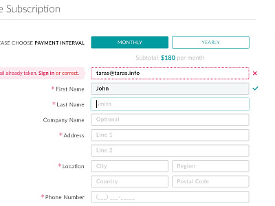 Subscription payment signup ui design ux design