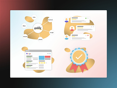 Yably illustrations badge features illustrations integration rating review user profile users
