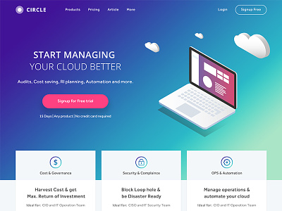 Circle: Cloud Managing Platform cloud isometric projection landing page photoshop platform try for free ui design ux design