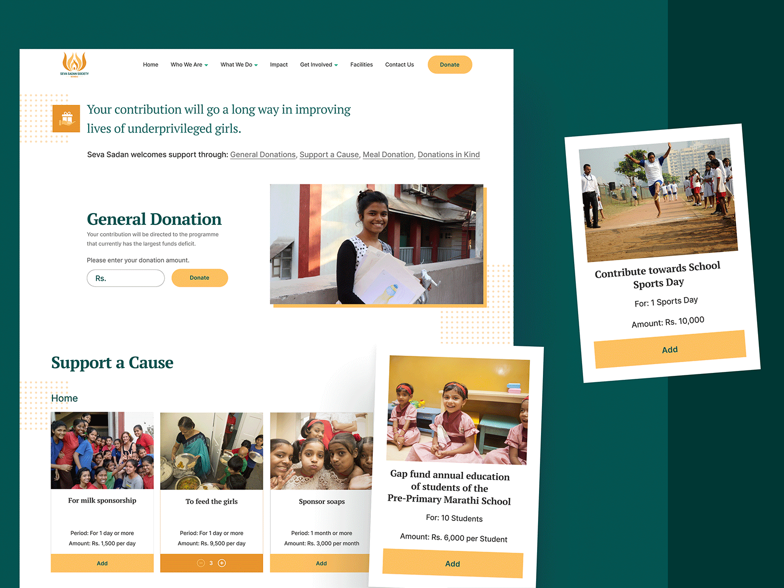 Seva Sadan Society - Donation Options design donations foundation interface ngo non profit organization responsive stories ui ux volunteer web website