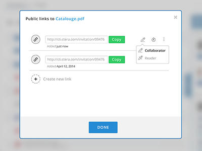 Ctera - Share a public link collaborate dashboard gui icon link platform psd share ui ux